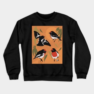 Red capped Robin with dark green leaves Crewneck Sweatshirt